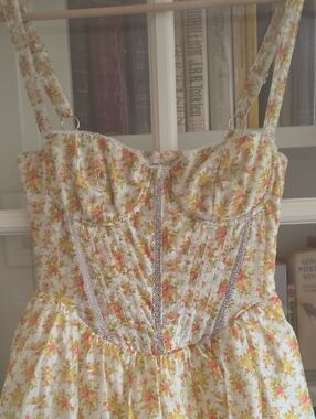 House of CB Floral Dress in Cream, Pink and Green